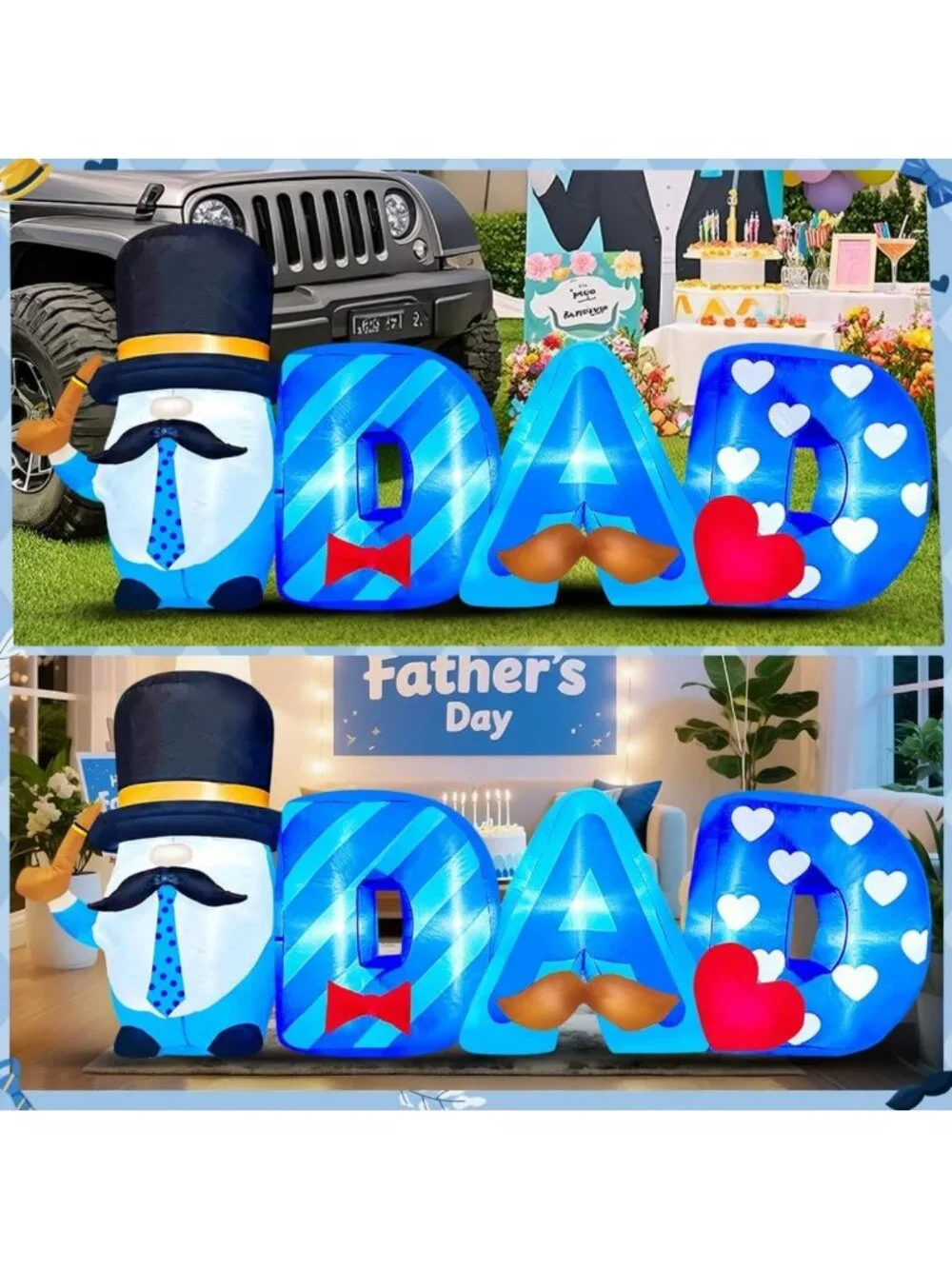 8FT Inflatable Father's Day Decoration with LED Lights, Gnome & Balloons for